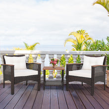 Load image into Gallery viewer, Gymax 3PCS Patio Conversation Furniture Set PE Rattan Sofa Set W/Wood Top Table