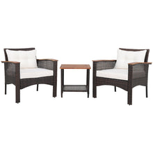Load image into Gallery viewer, Gymax 3PCS Patio Conversation Furniture Set PE Rattan Sofa Set W/Wood Top Table