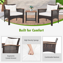 Load image into Gallery viewer, Gymax 3PCS Patio Conversation Furniture Set PE Rattan Sofa Set W/Wood Top Table