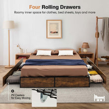 Load image into Gallery viewer, Gymax Full Industrial Platform Bed Frame with 4 Drawers Storage Mattress Foundation
