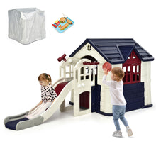Load image into Gallery viewer, Gymax Outdoor Play house and Slide Set for Kids w/ 7 PCS Toy Set & Waterproof Cover Blue