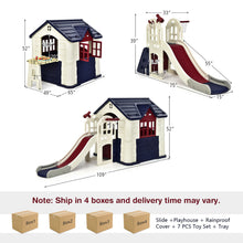 Load image into Gallery viewer, Gymax Outdoor Play house and Slide Set for Kids w/ 7 PCS Toy Set & Waterproof Cover Blue