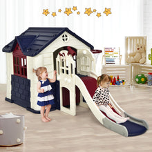 Load image into Gallery viewer, Gymax Outdoor Play house and Slide Set for Kids w/ 7 PCS Toy Set & Waterproof Cover Blue