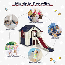 Load image into Gallery viewer, Gymax Outdoor Play house and Slide Set for Kids w/ 7 PCS Toy Set & Waterproof Cover Blue