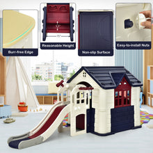 Load image into Gallery viewer, Gymax Outdoor Play house and Slide Set for Kids w/ 7 PCS Toy Set & Waterproof Cover Blue