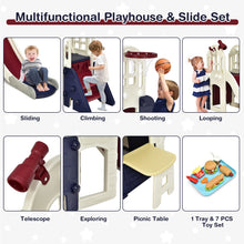 Load image into Gallery viewer, Gymax Outdoor Play house and Slide Set for Kids w/ 7 PCS Toy Set & Waterproof Cover Blue