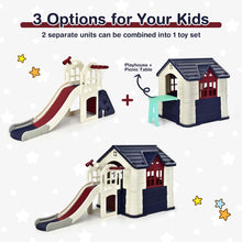 Load image into Gallery viewer, Gymax Outdoor Play house and Slide Set for Kids w/ 7 PCS Toy Set & Waterproof Cover Blue
