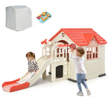 Load image into Gallery viewer, Gymax Outdoor Play house and Slide Set for Kids w/ 7 PCS Toy Set & Waterproof Cover Pink