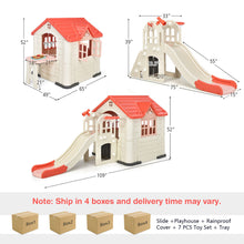 Load image into Gallery viewer, Gymax Outdoor Play house and Slide Set for Kids w/ 7 PCS Toy Set & Waterproof Cover Pink