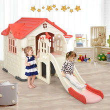 Load image into Gallery viewer, Gymax Outdoor Play house and Slide Set for Kids w/ 7 PCS Toy Set & Waterproof Cover Pink