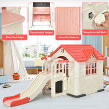Load image into Gallery viewer, Gymax Outdoor Play house and Slide Set for Kids w/ 7 PCS Toy Set & Waterproof Cover Pink