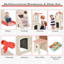 Load image into Gallery viewer, Gymax Outdoor Play house and Slide Set for Kids w/ 7 PCS Toy Set & Waterproof Cover Pink