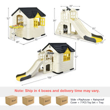 Load image into Gallery viewer, Gymax Outdoor Play house and Slide Set for Kids w/ 7 PCS Toy Set & Waterproof Cover Yellow