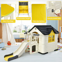 Load image into Gallery viewer, Gymax Outdoor Play house and Slide Set for Kids w/ 7 PCS Toy Set & Waterproof Cover Yellow