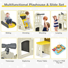 Load image into Gallery viewer, Gymax Outdoor Play house and Slide Set for Kids w/ 7 PCS Toy Set & Waterproof Cover Yellow