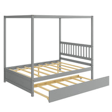 Load image into Gallery viewer, Gymax Full Size Canopy Bed with Trundle Wooden Platform Bed Frame Headboard