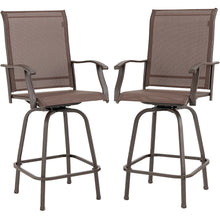 Load image into Gallery viewer, Gymax 2PCS Patio Swivel Bar Stools Chairs 360 Rotation Barstool Armrest Brown