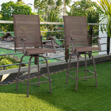 Load image into Gallery viewer, Gymax 2PCS Patio Swivel Bar Stools Chairs 360 Rotation Barstool Armrest Brown