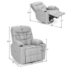 Load image into Gallery viewer, Gymax Massage Rocking Recliner Chair 360 Degree Swivel Fabric Single Sofa w/ Heating
