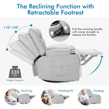 Load image into Gallery viewer, Gymax Massage Rocking Recliner Chair 360 Degree Swivel Fabric Single Sofa w/ Heating