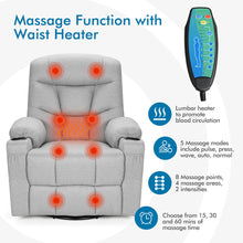 Load image into Gallery viewer, Gymax Massage Rocking Recliner Chair 360 Degree Swivel Fabric Single Sofa w/ Heating
