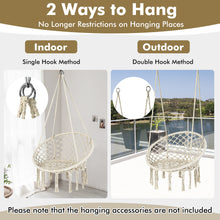 Load image into Gallery viewer, Gymax Hammock Chair LED Lights Hanging Cotton Rope Macrame Swing Indoor Outdoor Beige