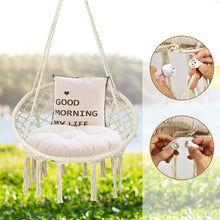 Load image into Gallery viewer, Gymax Hammock Chair LED Lights Hanging Cotton Rope Macrame Swing Indoor Outdoor Beige