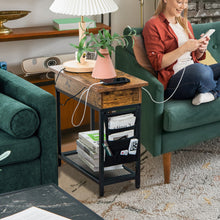 Load image into Gallery viewer, Gymax 2PCS End Table Charging Station Industrial Nightstand Flip Top Side Pocket USB