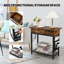 Load image into Gallery viewer, Gymax 2PCS End Table Charging Station Industrial Nightstand Flip Top Side Pocket USB