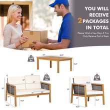 Load image into Gallery viewer, Gymax 8PCS Patio Acacia Wood Furniture Set PE Rattan Conversation Set w/ Off White Cushions