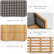 Load image into Gallery viewer, Gymax 4PCS Patio Acacia Wood Furniture Set PE Rattan Conversation Set w/ Off White Cushions
