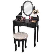 Load image into Gallery viewer, Gymax Black Makeup Table Vanity Table Set Cushioned Stool Mirror 5 Drawers