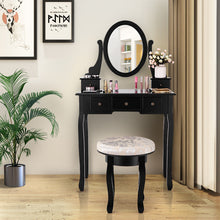 Load image into Gallery viewer, Gymax Black Makeup Table Vanity Table Set Cushioned Stool Mirror 5 Drawers