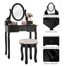 Load image into Gallery viewer, Gymax Black Makeup Table Vanity Table Set Cushioned Stool Mirror 5 Drawers