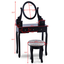 Load image into Gallery viewer, Gymax Black Makeup Table Vanity Table Set Cushioned Stool Mirror 5 Drawers