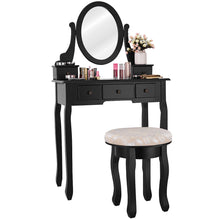 Load image into Gallery viewer, Gymax Black Makeup Table Vanity Table Set Cushioned Stool Mirror 5 Drawers