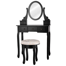 Load image into Gallery viewer, Gymax Black Makeup Table Vanity Table Set Cushioned Stool Mirror 5 Drawers