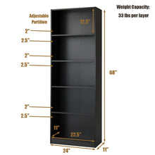 Load image into Gallery viewer, Gymax 5-shelf Bookcase Storage Display Large Adjustabe Open Storage Space Black