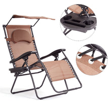 Load image into Gallery viewer, Gymax Folding Recliner Zero Gravity Lounge Chair W/ Shade Canopy Cup Holder Brown