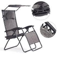 Load image into Gallery viewer, Gymax Folding Recliner Zero Gravity Lounge Chair W/ Shade Canopy Cup Holder Gray