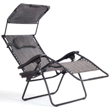 Load image into Gallery viewer, Gymax Folding Recliner Zero Gravity Lounge Chair W/ Shade Canopy Cup Holder Gray