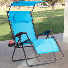 Load image into Gallery viewer, Gymax Folding Recliner Zero Gravity Lounge Chair W/ Shade Canopy Cup Holder Blue