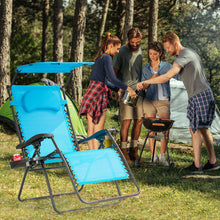 Load image into Gallery viewer, Gymax Folding Recliner Zero Gravity Lounge Chair W/ Shade Canopy Cup Holder Blue