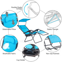 Load image into Gallery viewer, Gymax Folding Recliner Zero Gravity Lounge Chair W/ Shade Canopy Cup Holder Blue