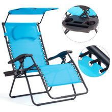 Load image into Gallery viewer, Gymax Folding Recliner Zero Gravity Lounge Chair W/ Shade Canopy Cup Holder Blue