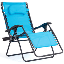 Load image into Gallery viewer, Gymax Folding Recliner Zero Gravity Lounge Chair W/ Shade Canopy Cup Holder Blue