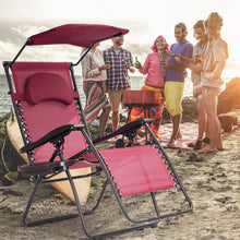 Load image into Gallery viewer, Gymax Folding Recliner Zero Gravity Lounge Chair W/ Shade Canopy Cup Holder Wine