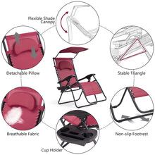 Load image into Gallery viewer, Gymax Folding Recliner Zero Gravity Lounge Chair W/ Shade Canopy Cup Holder Wine