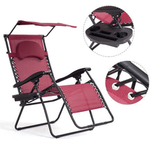 Load image into Gallery viewer, Gymax Folding Recliner Zero Gravity Lounge Chair W/ Shade Canopy Cup Holder Wine