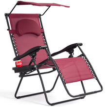 Load image into Gallery viewer, Gymax Folding Recliner Zero Gravity Lounge Chair W/ Shade Canopy Cup Holder Wine